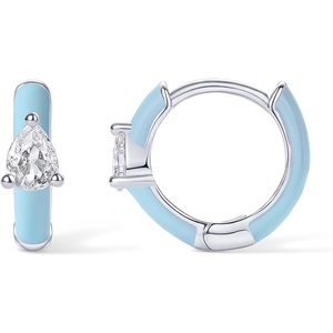 PAVOI 14K Gold Plated 925 Sterling Silver Post Earrings for Women – Colored Enamel Cubic Zirconia Huggie Hoop Earrings – Jewelry(White Gold – Blue Enamel)