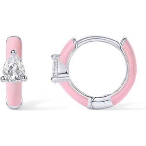 PAVOI 14K Gold Plated 925 Sterling Silver Post Earrings for Women – Colored Enamel Cubic Zirconia Huggie Hoop Earrings – Jewelry(White Gold – Pink Enamel)