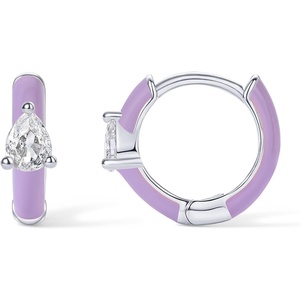PAVOI 14K Gold Plated 925 Sterling Silver Post Earrings for Women – Colored Enamel Cubic Zirconia Huggie Hoop Earrings – Jewelry(White Gold – Purple Enamel)