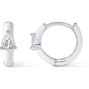 PAVOI 14K Gold Plated 925 Sterling Silver Post Earrings for Women – Colored Enamel Cubic Zirconia Huggie Hoop Earrings – Jewelry(White Gold – White Enamel)