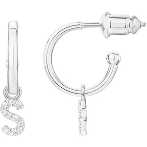 PAVOI 14K Gold Plated 925 Sterling Silver Post Huggie Earring with Initial Dangle – CZ Huggie Hoop Earrings – Women’s Cubic Zirconia Initial Huggies(White Gold)