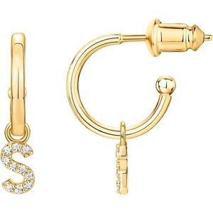 PAVOI 14K Gold Plated 925 Sterling Silver Post Huggie Earring with Initial Dangle – CZ Huggie Hoop Earrings – Women’s Cubic Zirconia Initial Huggies(Yellow Gold)