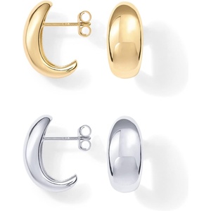 PAVOI 14K Gold Plated 925 Sterling Silver Post Huggie Earrings | Gold Dome Huggie Hoop Earrings for Women(White & Yellow Pack)