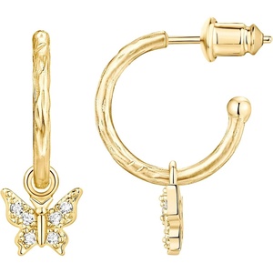PAVOI 14K Gold Plated 925 Sterling Silver Post Huggie With Dangle | Butterfly, Evil Eye, Hamsa, Pearl Hoop Earring For Women | Trendy Dangle Hoop Earrings(Yellow Gold)