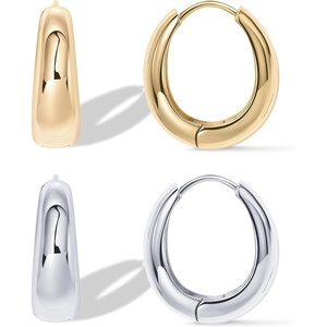 PAVOI 14K Gold Plated 925 Sterling Silver Post Small Chunky Hoops Earrings | Thick Lightweight Gold Hoop Earrings for Women(White & Yellow Gold)