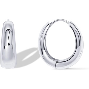 PAVOI 14K Gold Plated 925 Sterling Silver Post Small Chunky Hoops Earrings | Thick Lightweight Gold Hoop Earrings for Women(White Gold)