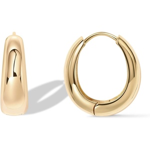 PAVOI 14K Gold Plated 925 Sterling Silver Post Small Chunky Hoops Earrings | Thick Lightweight Gold Hoop Earrings for Women(Yellow Gold)