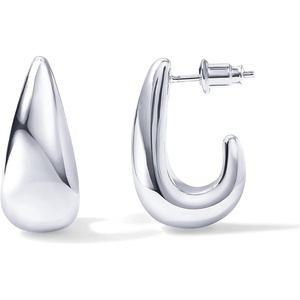 PAVOI 14K Gold Plated 925 Sterling Silver Post Statement Huggie Earrings | Gold Dome Hoop Earrings for Women(White Gold)