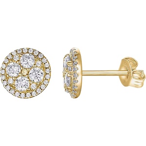 PAVOI 14K Gold Plated 925 Sterling Silver Post Stud Earrings for Women | Pave CZ Mini Disc | Gold Earrings for Women(Yellow Gold)