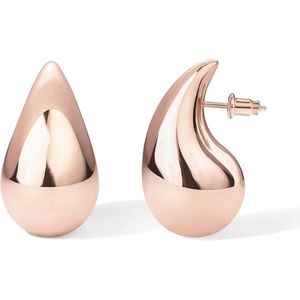 PAVOI 14K Gold Plated 925 Sterling Silver Post Teardrop Chunky Hoop Earrings – Lightweight Drop Earrings for Women – Designer Earring Trendy Jewelry(Rose Gold)