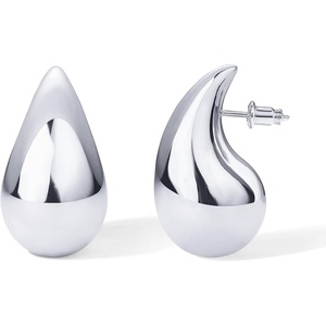 PAVOI 14K Gold Plated 925 Sterling Silver Post Teardrop Chunky Hoop Earrings – Lightweight Drop Earrings for Women – Designer Earring Trendy Jewelry(White Gold)