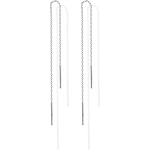 PAVOI 14K Gold Plated 925 Sterling Silver Post Threader Earrings for Women – Minimalist Gold Chain Earrings Double Piercings – Dangle Twist Wavy(White Gold)