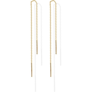 PAVOI 14K Gold Plated 925 Sterling Silver Post Threader Earrings for Women – Minimalist Gold Chain Earrings Double Piercings – Dangle Twist Wavy(Yellow Gold)
