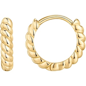 PAVOI 14K Gold Plated 925 Sterling Silver Post Twisted Huggie Earring | Women’s Mini Hoop Earrings(Yellow Gold)