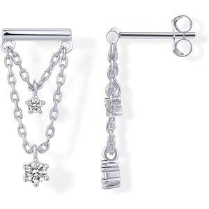 PAVOI 14K Gold Plated 925 Sterling Silver Posts Bar Drape Chain Earrings for Women – Cubic Zirconia Chain Dangle Studs – Drop Dangle Earrings(White Gold)