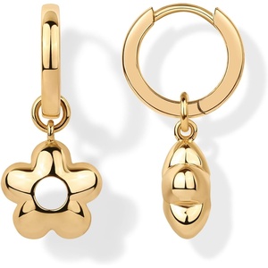 PAVOI 14K Gold Plated 925 Sterling Silver Posts Charm Huggie Earrings for Women | Lightweight Love Heart Moon Flower Star Drop Dangle Huggie Charm Earring – Valentines Day Trendy Jewelry(Yellow Gold)