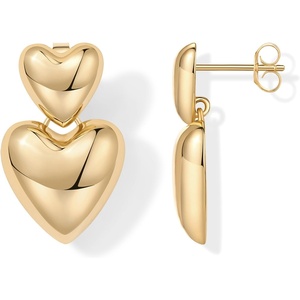 PAVOI 14K Gold Plated 925 Sterling Silver Posts Chunky Heart Statement Earrings for Women | Love Friendship Puffy Heart Teardrop Dangle & Stud Earrings – Valentines Day Trendy Jewelry(Yellow Gold)