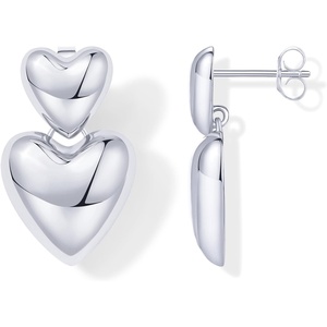 PAVOI 14K Gold Plated 925 Sterling Silver Posts Chunky Heart Statement Earrings for Women | Love Friendship Puffy Heart Teardrop Dangle & Stud Earrings – Valentines Day Trendy Jewelry(White Gold)