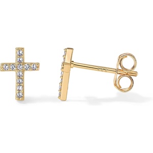 PAVOI 14K Gold Plated 925 Sterling Silver Posts Cross Earrings for Women | Small Religious Faith Cubic Zirconia Cross Studs Huggies Earrings(Yellow Gold)