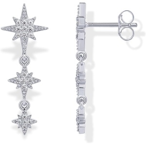 PAVOI 14K Gold Plated 925 Sterling Silver Posts Cubic Zirconia North Star Drop Dangle Earrings for Women | Celestial Gold Statement Earrings(White Gold)