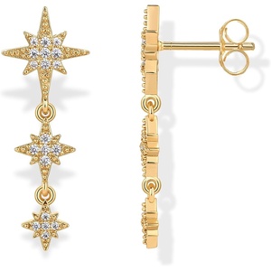 PAVOI 14K Gold Plated 925 Sterling Silver Posts Cubic Zirconia North Star Drop Dangle Earrings for Women | Celestial Gold Statement Earrings(Yellow Gold)
