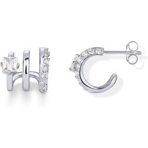 PAVOI 14K Gold Plated 925 Sterling Silver Posts Cubic Zirconia Segment Triple Hoop Earrings for Women | Statement Triple Hoop Stud Earrings(White Gold)