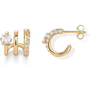 PAVOI 14K Gold Plated 925 Sterling Silver Posts Cubic Zirconia Segment Triple Hoop Earrings for Women | Statement Triple Hoop Stud Earrings(Yellow Gold)