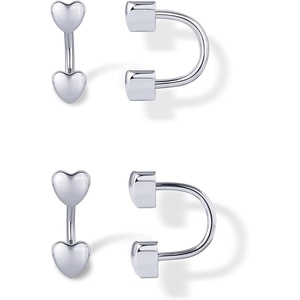 PAVOI 14K Gold Plated 925 Sterling Silver Posts Double Half Huggie Earring Jacket Pack for Women – Gold Statement Loop Hoop Earring Set – Heart Ball Cubic Zirconia Screwback Studs – Valentines Day Trendy Jewelry(Heart)