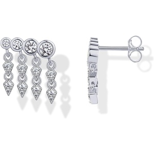 PAVOI 14K Gold Plated 925 Sterling Silver Posts Drop Dangle Cubic Zirconia Stud Earrings for Women | Gold Statement Gradient Crawler Studs Earring(Cascade)
