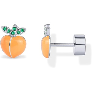 PAVOI 14K Gold Plated 925 Sterling Silver Posts Enamel Flatback Stud Earrings for Women – Colored Chili Pepper Strawberry Cherry Emoji Screwback Earrings – Dainty Helix Cartilage Piercing Jewelry(Peach)