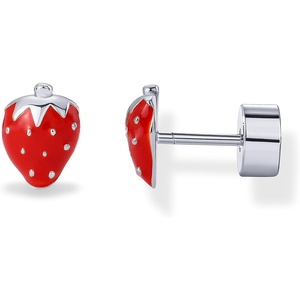 PAVOI 14K Gold Plated 925 Sterling Silver Posts Enamel Flatback Stud Earrings for Women – Colored Chili Pepper Strawberry Cherry Emoji Screwback Earrings – Dainty Helix Cartilage Piercing Jewelry(Strawberry)