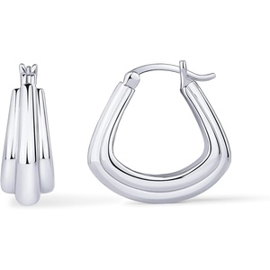 PAVOI 14K Gold Plated 925 Sterling Silver Posts Geometric Hoop Earrings for Women | Trendy Geo Long Oval U-Shaped Link Triangle Huggie Hoops Earring(Triple)