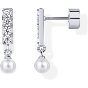 PAVOI 14K Gold Plated 925 Sterling Silver Posts Mini Bar Drop Dangle Flatback Earrings for Women | Dainty Helix Cartilage Piercing Jewelry | Baguette Bezel Marquise Pearl Cubic Zirconia Screwback Stud Earrings(Pearl)