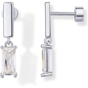 PAVOI 14K Gold Plated 925 Sterling Silver Posts Mini Bar Drop Dangle Flatback Earrings for Women | Dainty Helix Cartilage Piercing Jewelry | Baguette Bezel Marquise Pearl Cubic Zirconia Screwback Stud Earrings(Baguette)