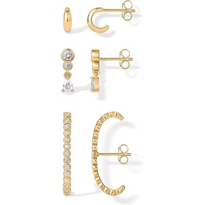 PAVOI 14K Gold Plated 925 Sterling Silver Posts Multi Pack Earscape Statement Earrings for Women – Set of Three Minimalist Suspender Ear Cuff Huggie Stud Dangle Earrings Piercings(Yellow Gold)