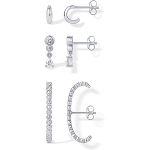 PAVOI 14K Gold Plated 925 Sterling Silver Posts Multi Pack Earscape Statement Earrings for Women – Set of Three Minimalist Suspender Ear Cuff Huggie Stud Dangle Earrings Piercings(White Gold)