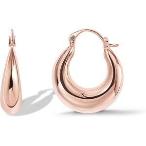 PAVOI 14K Gold Plated 925 Sterling Silver Posts Oval Chunky Hoop Earrings for Women – Trendy Statement Thick Gold Hoops – Lightweight Dangle Earrings(Rose Gold)