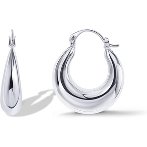 PAVOI 14K Gold Plated 925 Sterling Silver Posts Oval Chunky Hoop Earrings for Women – Trendy Statement Thick Gold Hoops – Lightweight Dangle Earrings(White Gold)