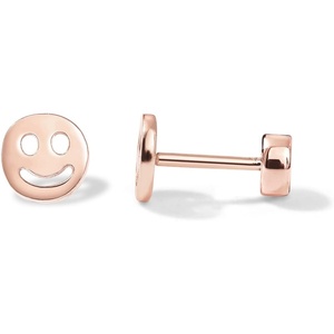 PAVOI 14K Gold Plated 925 Sterling Silver Posts Pair of Flat Back Stud Earrings for Women | Cartilage Helix Piercing | Heart Moon Snake Smiley Butterfly Yin and Yang North Star Earring – Valentines Day Trendy Jewelry(Smiley)