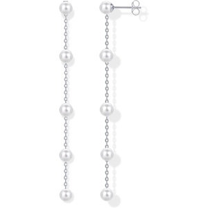 PAVOI 14K Gold Plated 925 Sterling Silver Posts Pearl Dangle Drop Earrings | Bridal Pearl Earrings for Women(Station Pearls)