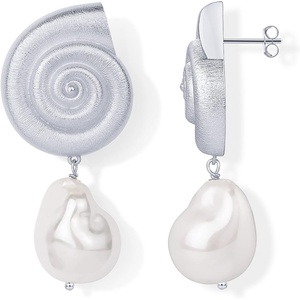 PAVOI 14K Gold Plated 925 Sterling Silver Posts Seashell Statement Earrings for Women | Cubic Zirconia Reconstructed Baroque Freshwater Pearl Stud Earring | Brushed Textured Conch Chunky Earrings(Seashell & Pearl)