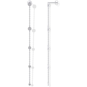 PAVOI 14K Gold Plated 925 Sterling Silver Posts Station Linear Dangle Earrings for Women | Simulated Diamond Chain Drop Earrings(White Gold)