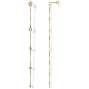 PAVOI 14K Gold Plated 925 Sterling Silver Posts Station Linear Dangle Earrings for Women | Simulated Diamond Chain Drop Earrings(Yellow Gold)