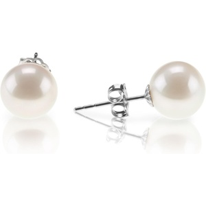 PAVOI 14K Gold Plated 925 Sterling Silver Round Stud White Simulated Shell Pearl Earrings(White Gold)