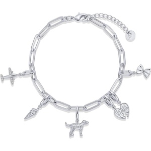 PAVOI 14K Gold Plated Adjustable Bracelet for Women | Twisted Bar & Paperclip Charm Chain Bracelets with Moon, Evil Eye, Teddy Bear, Valentines Day Heart Lock, Airplane, Dog, Cowboy Boot, Cat, Cupid & More | Fashion Jewelry(Dog)