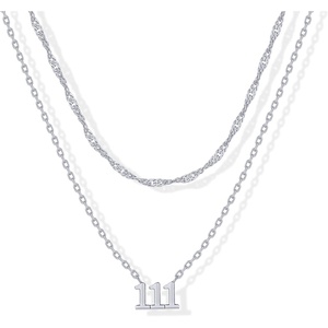 PAVOI 14K Gold Plated Angel Number Pendant Layering Necklace for Women | 999 Lucky Numerology Singapore Chain Necklace(White Gold)