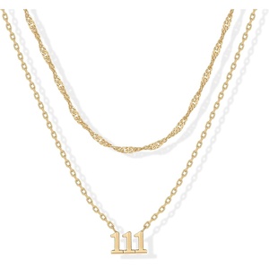 PAVOI 14K Gold Plated Angel Number Pendant Layering Necklace for Women | 999 Lucky Numerology Singapore Chain Necklace(Yellow Gold)