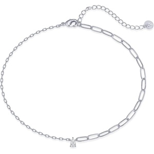 PAVOI 14K Gold Plated Anklet for Women – Trendy Link Chain Ankle Bracelet Summer Jewelry – Boho Dainty Anklets with Cubic Zirconia, Beaded, Evil Eye, Star, Station, Pearls Adjustable Gold Jewelry(Solitaire)