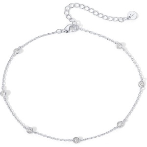 PAVOI 14K Gold Plated Anklet for Women – Trendy Link Chain Ankle Bracelet Summer Jewelry – Boho Dainty Anklets with Cubic Zirconia, Beaded, Evil Eye, Star, Station, Pearls Adjustable Gold Jewelry(Station)