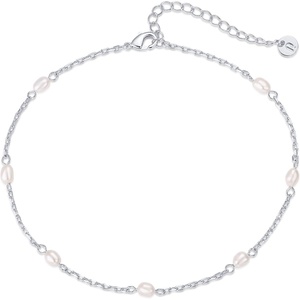 PAVOI 14K Gold Plated Anklet for Women – Trendy Link Chain Ankle Bracelet Summer Jewelry – Boho Dainty Anklets with Cubic Zirconia, Beaded, Evil Eye, Star, Station, Pearls Adjustable Gold Jewelry(Pearl Station)